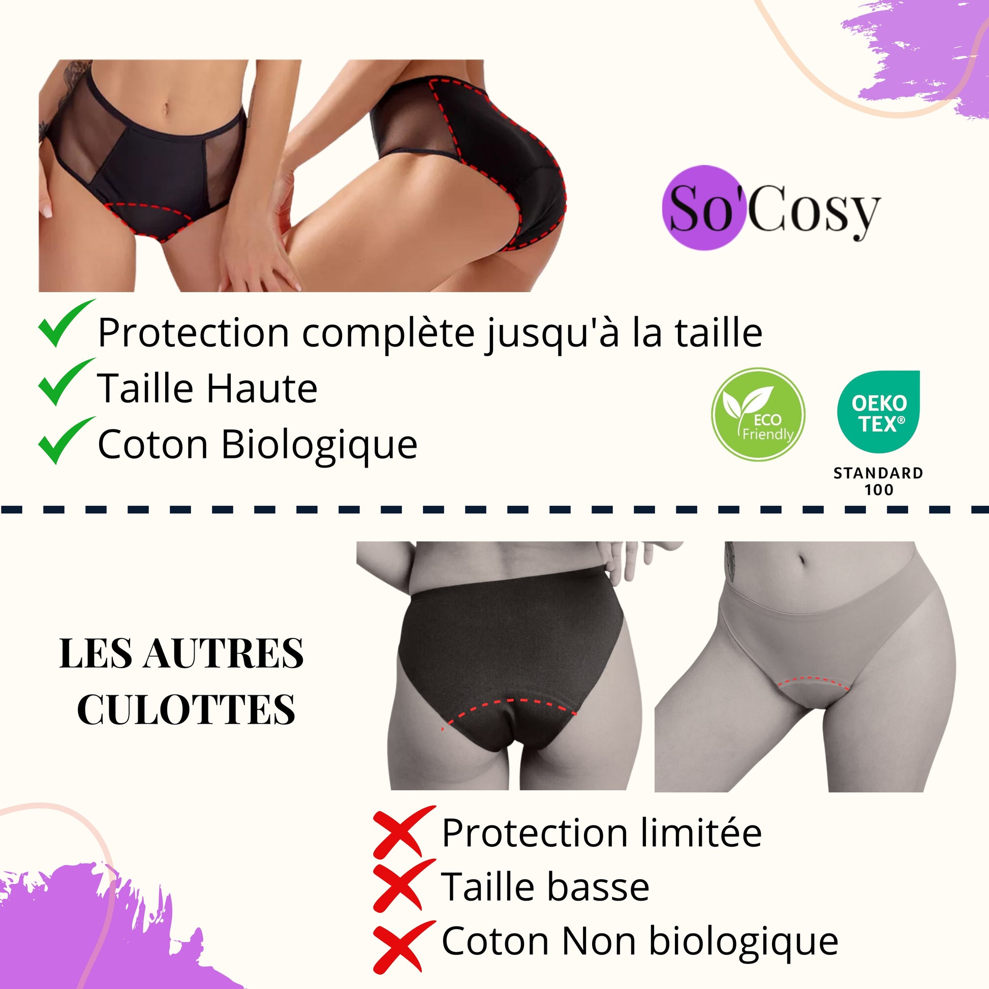 So’Cosy Lot de 3 Culottes Menstruelles ADRIA Taille Haute - So'Cosy